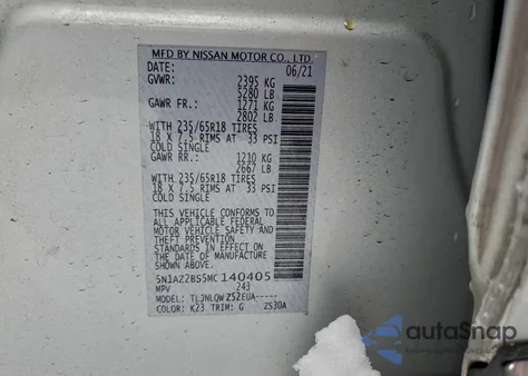 2021 Nissan Murano Sv from USA, damaged, VIN 5N1AZ2BS5MC140405